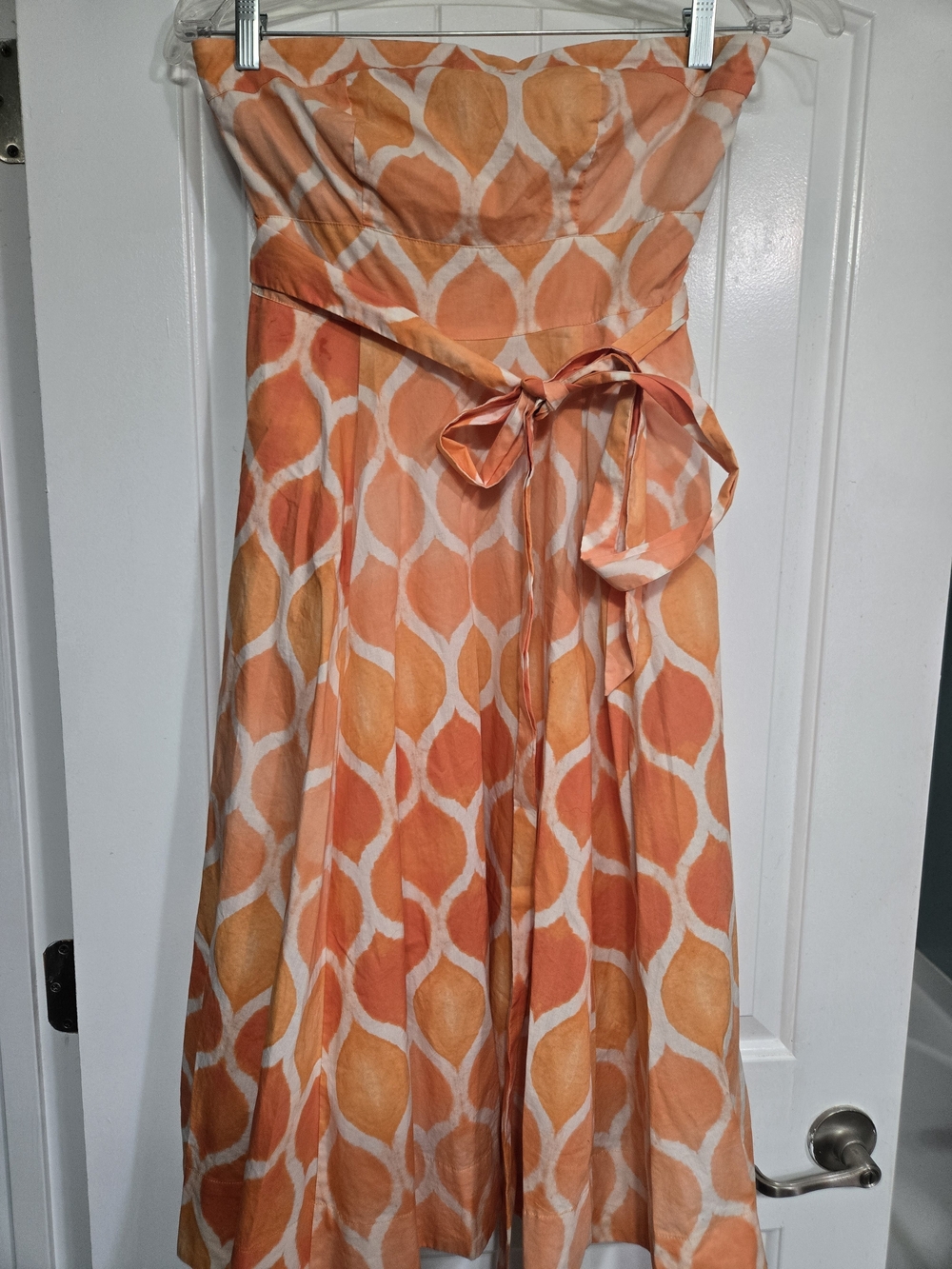Maeve Strapless Orange & Cream Circle-Print A-Line Dress